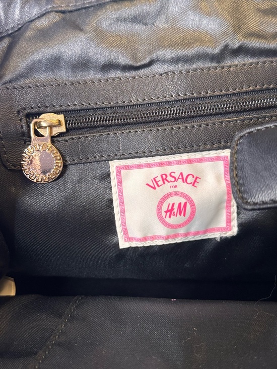 Versace x H&M Authentic Black Leather Bag with Gold Chain & charms & Dusty